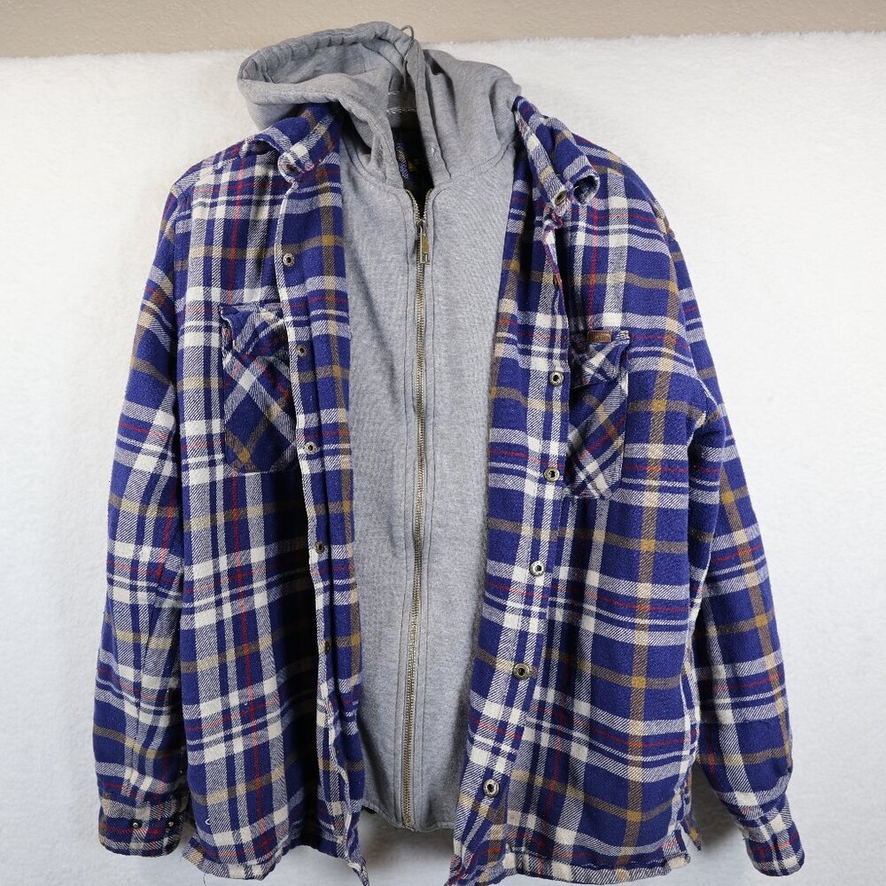 Stanley Flannel Blue Quilted‎ Lining Shirt Jacket Hoodie Size M Vintage